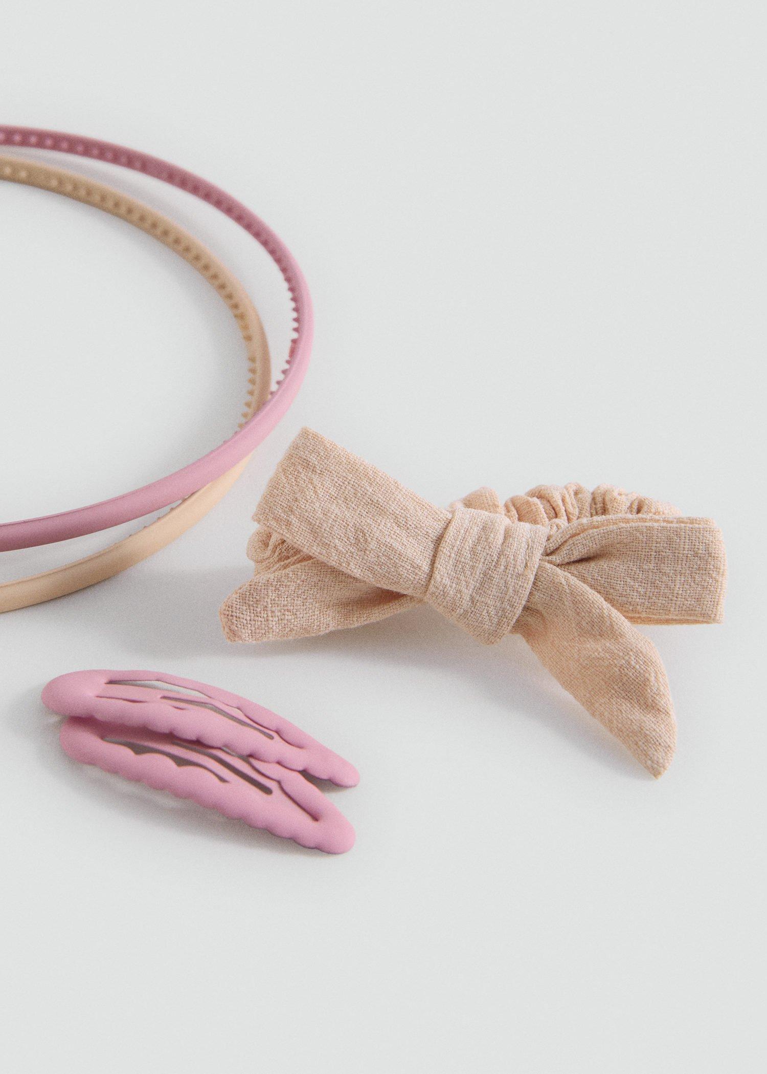 Pink Headband And Clips Pack, Kids Girls, Light Pastel Brown, large image number 0