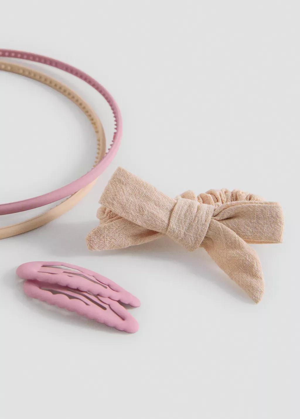Pink Headband And Clips Pack, Kids Girls, Light Pastel Brown, large image number 1