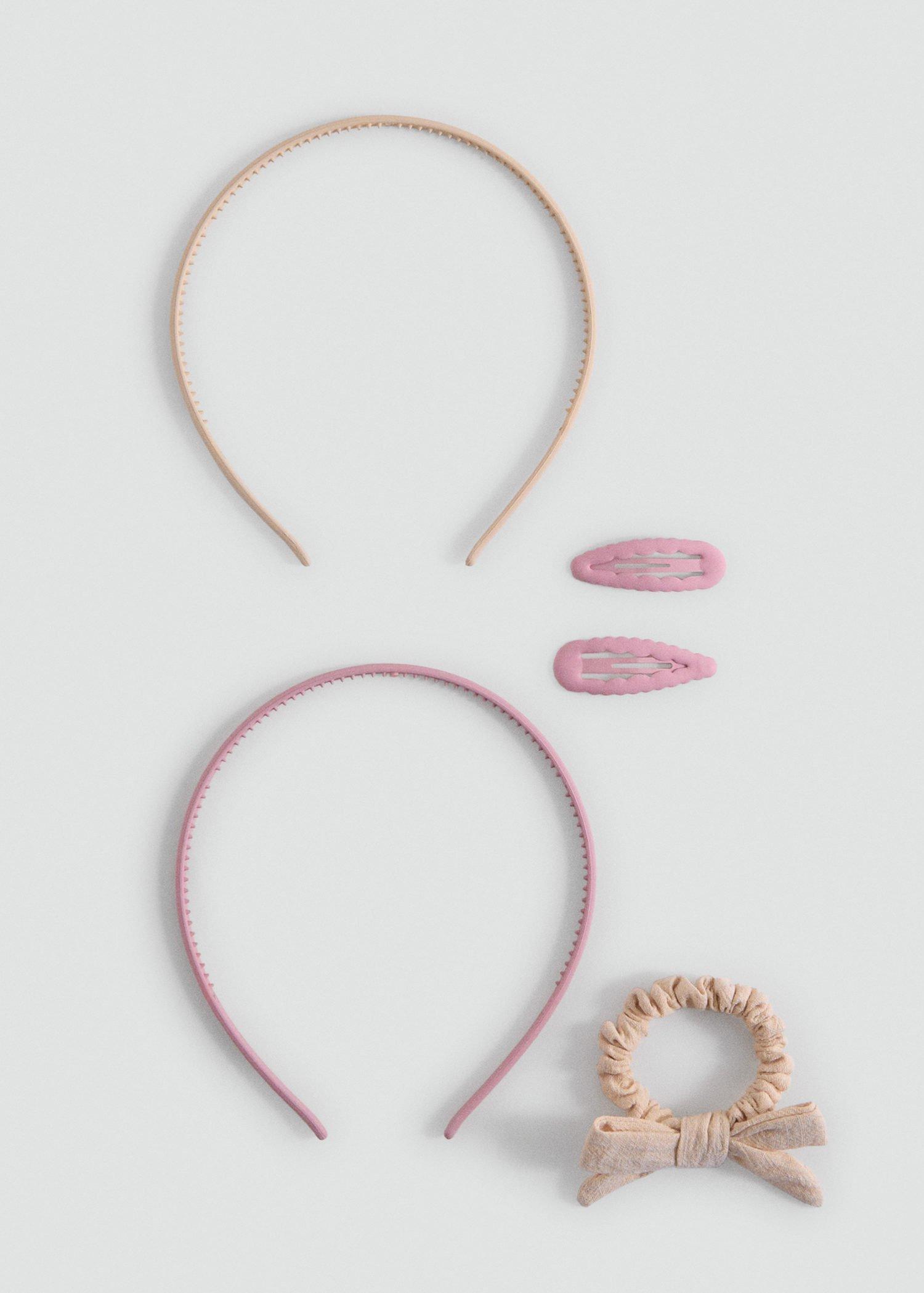 Pink Headband And Clips Pack, Kids Girls, Light Pastel Brown, large image number 2