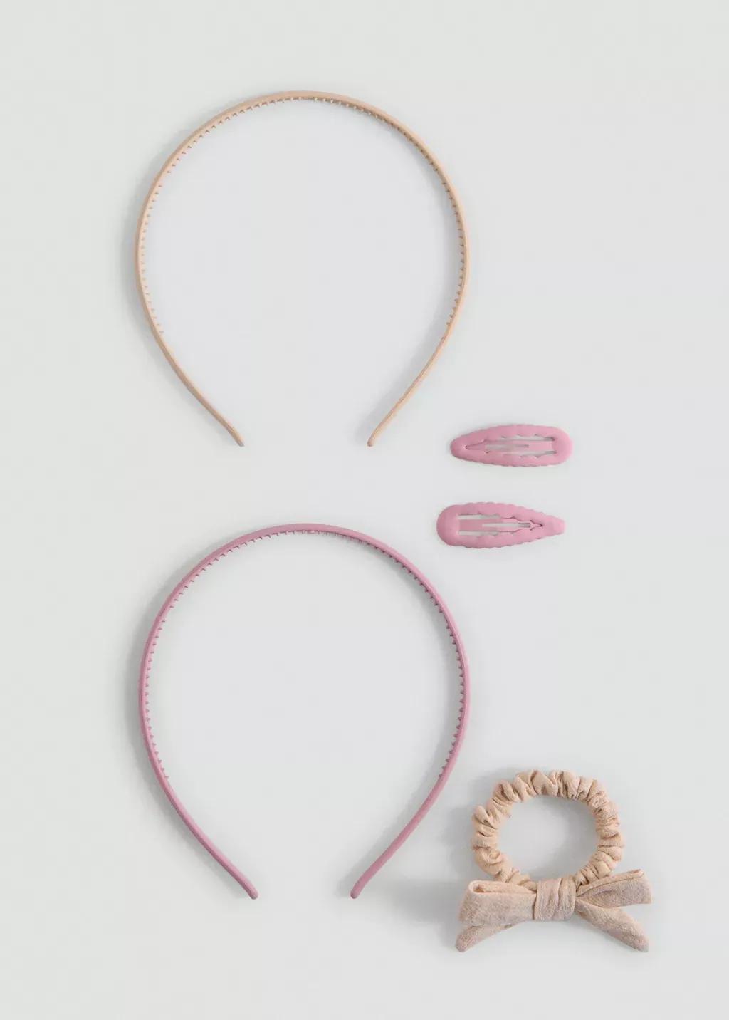 Pink Headband And Clips Pack, Kids Girls, Light Pastel Brown, large image number 3