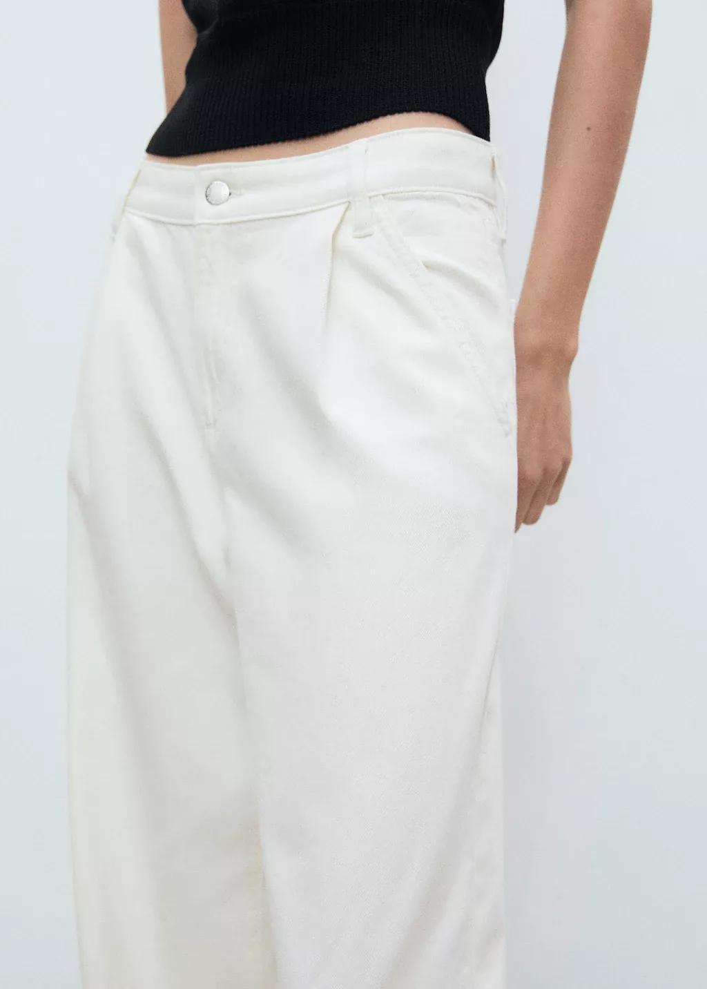 White Wide-Leg Pleated Jeans, , large image number 1