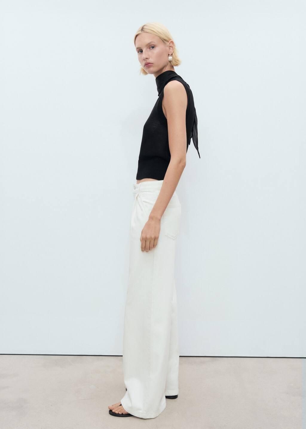 White Wide-Leg Pleated Jeans, , large image number 2