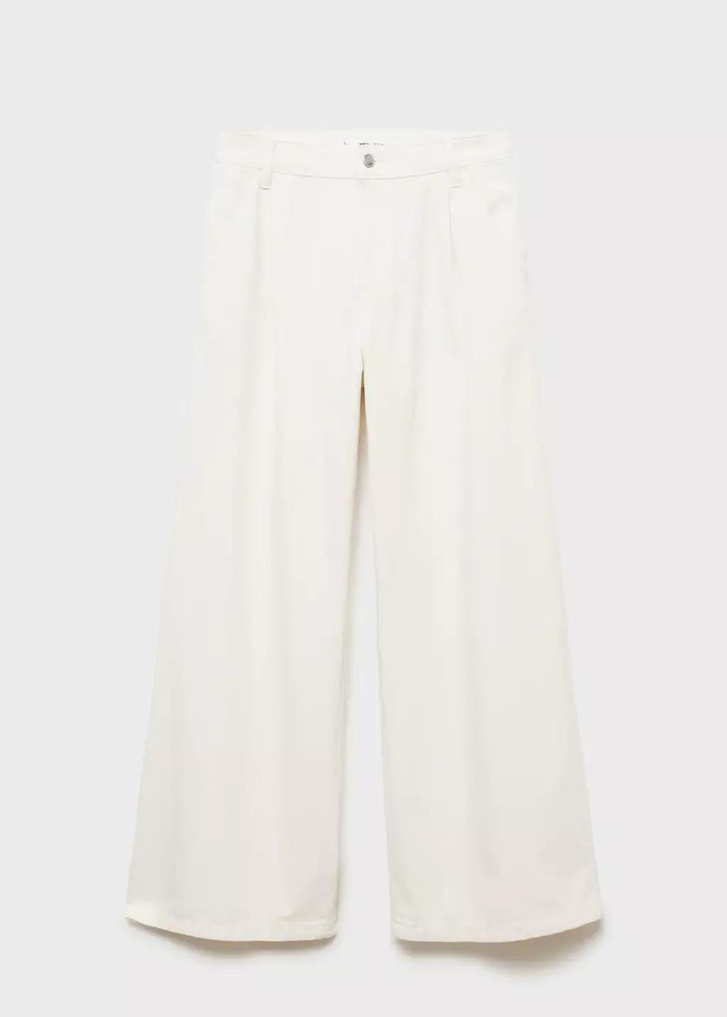 White Wide-Leg Pleated Jeans, , large image number 3