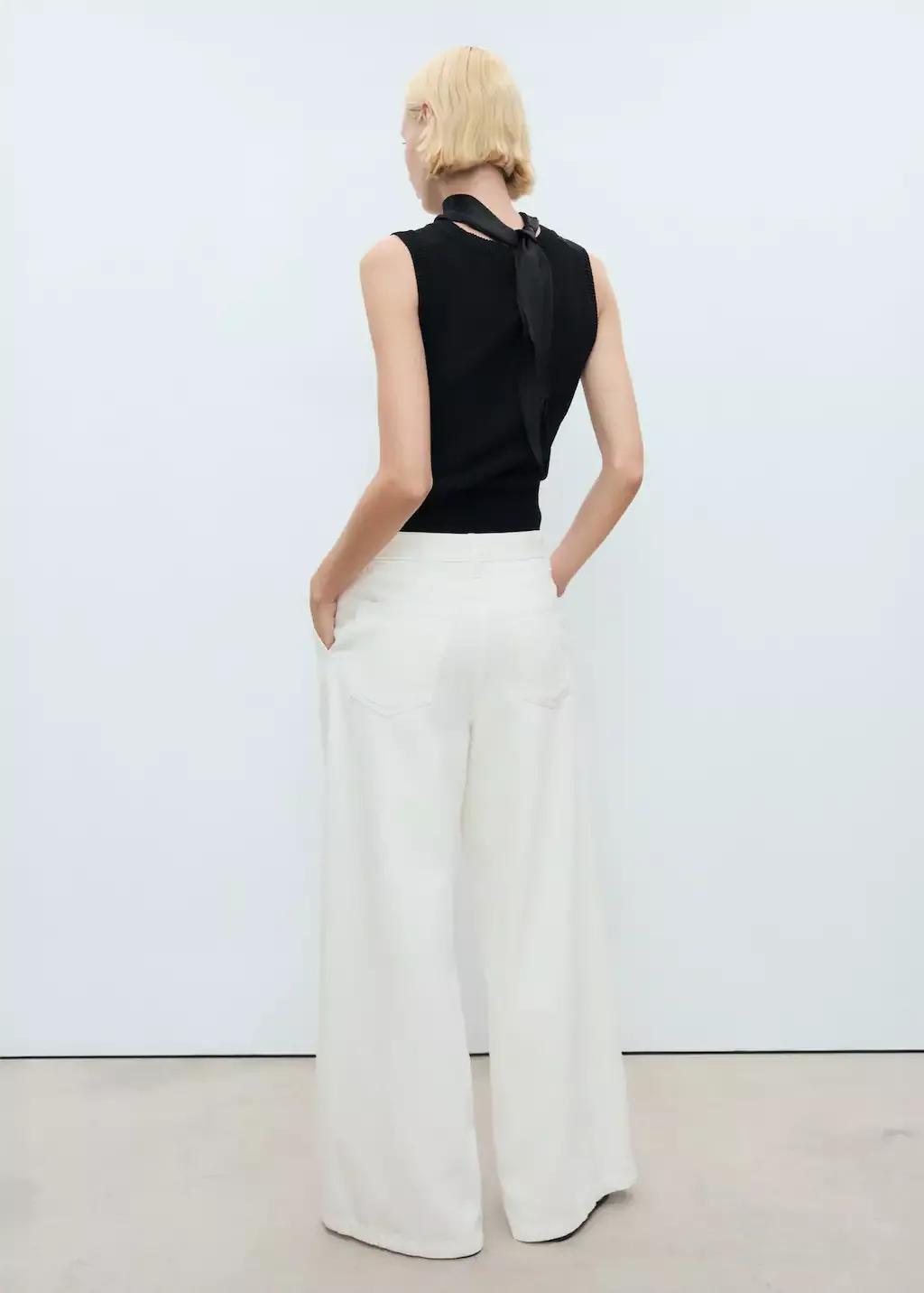 White Wide-Leg Pleated Jeans, , large image number 6