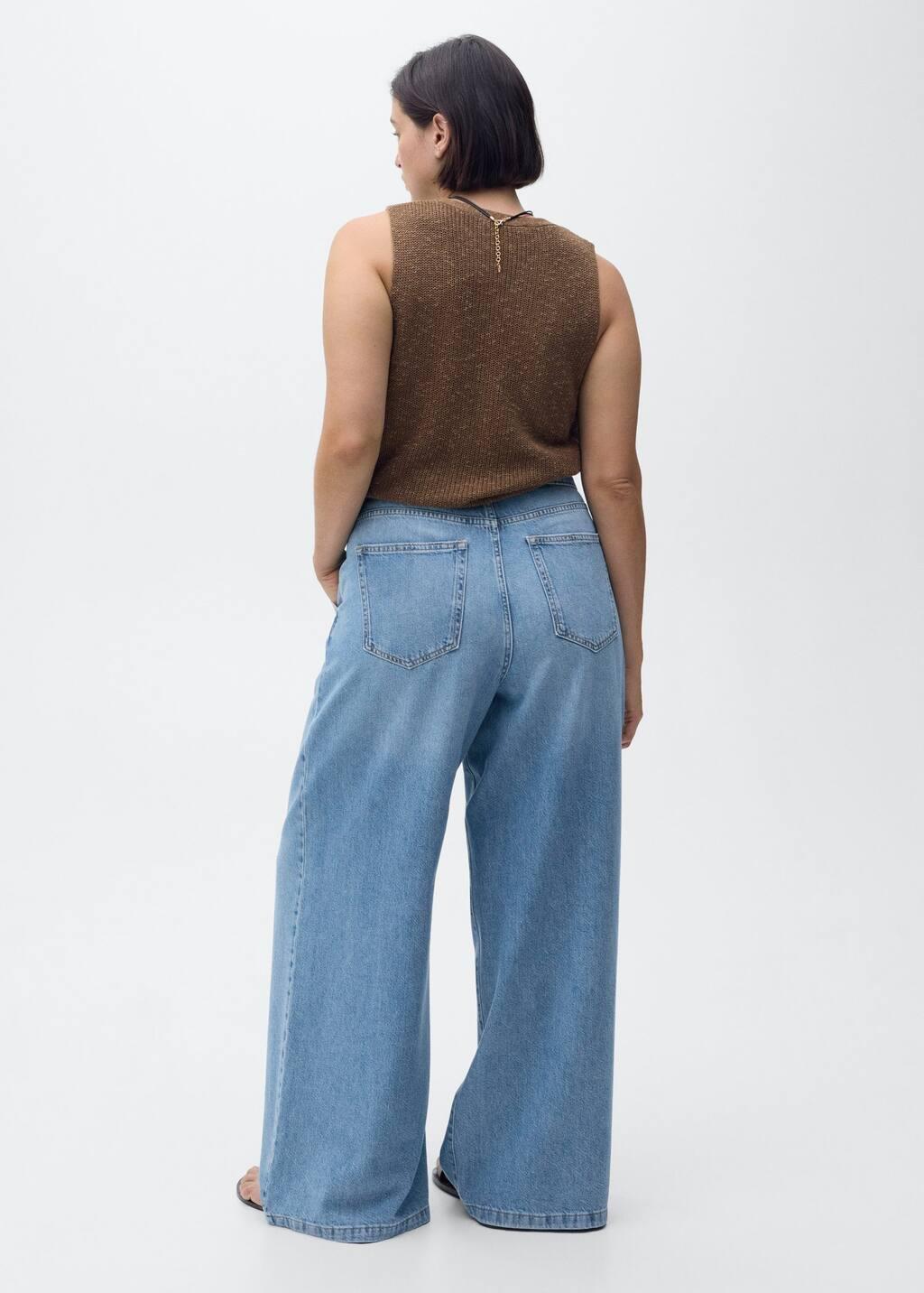 Blue Wide-Leg Pleated Jeans, , large image number 2