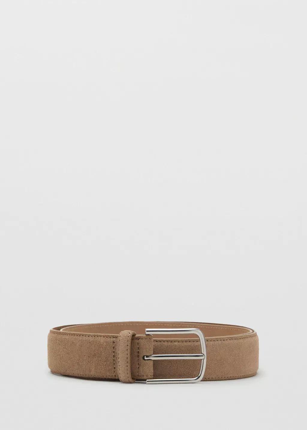 Beige Suede Leather Belt, Light Beige, large image number 2