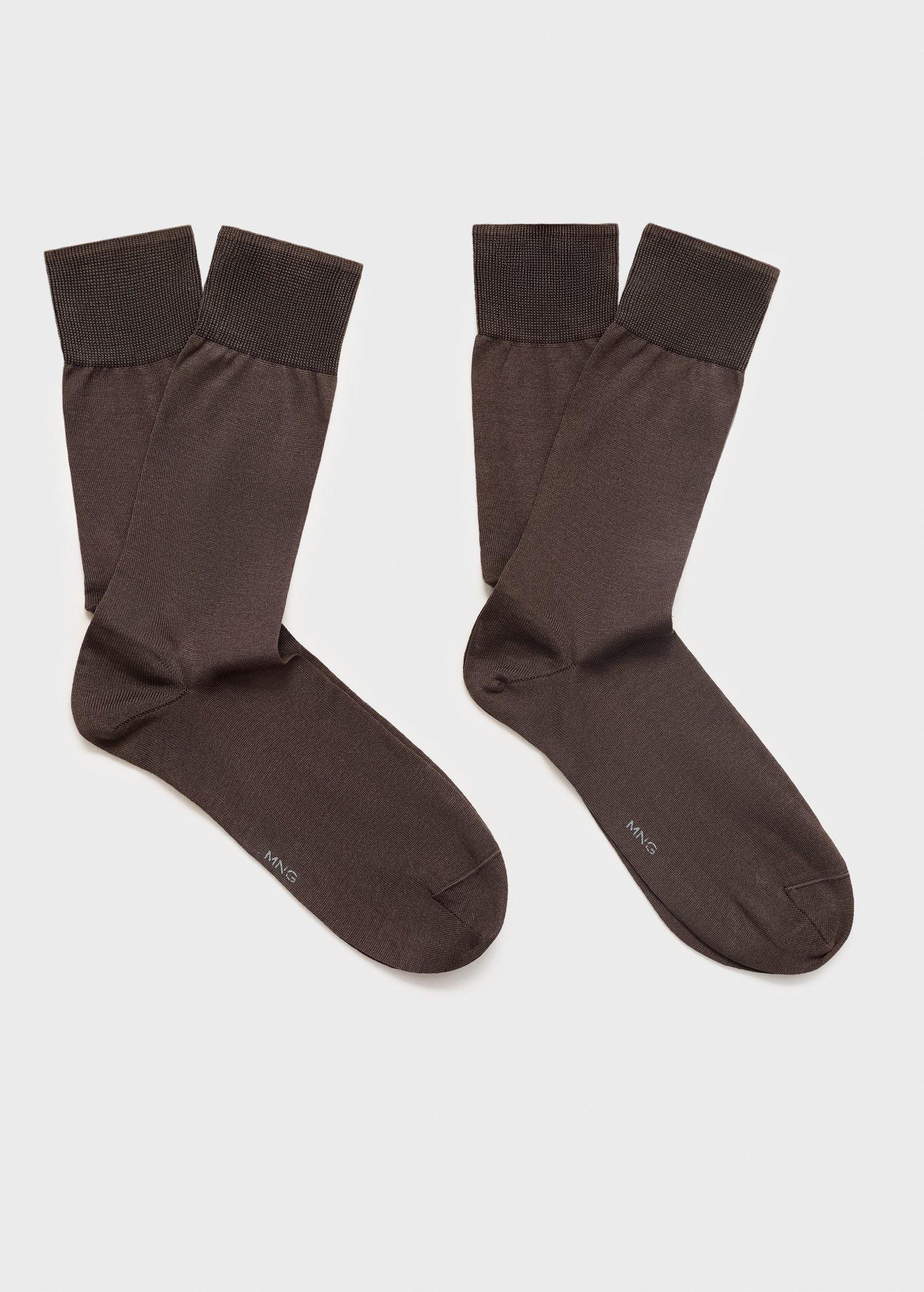 Brown Long Cotton Socks, Set Of 2, Brown, large image number 0