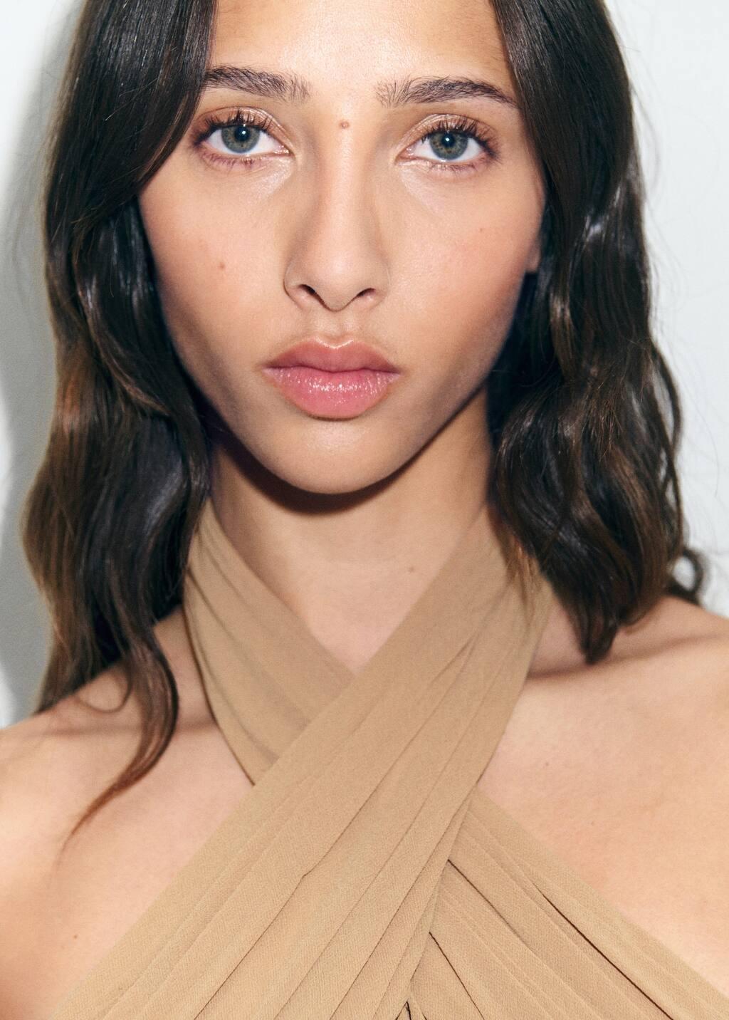 LT-PASTEL PINK Long semi-transparent dress with crossed neckline, Light-Pastel Pink, medium