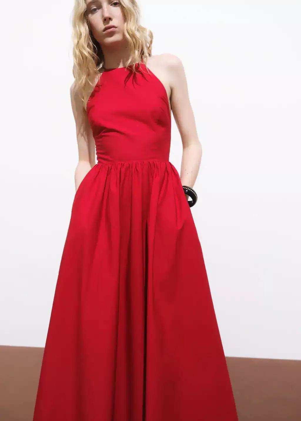Red Halter Dress With Crossed Back, , large image number 0