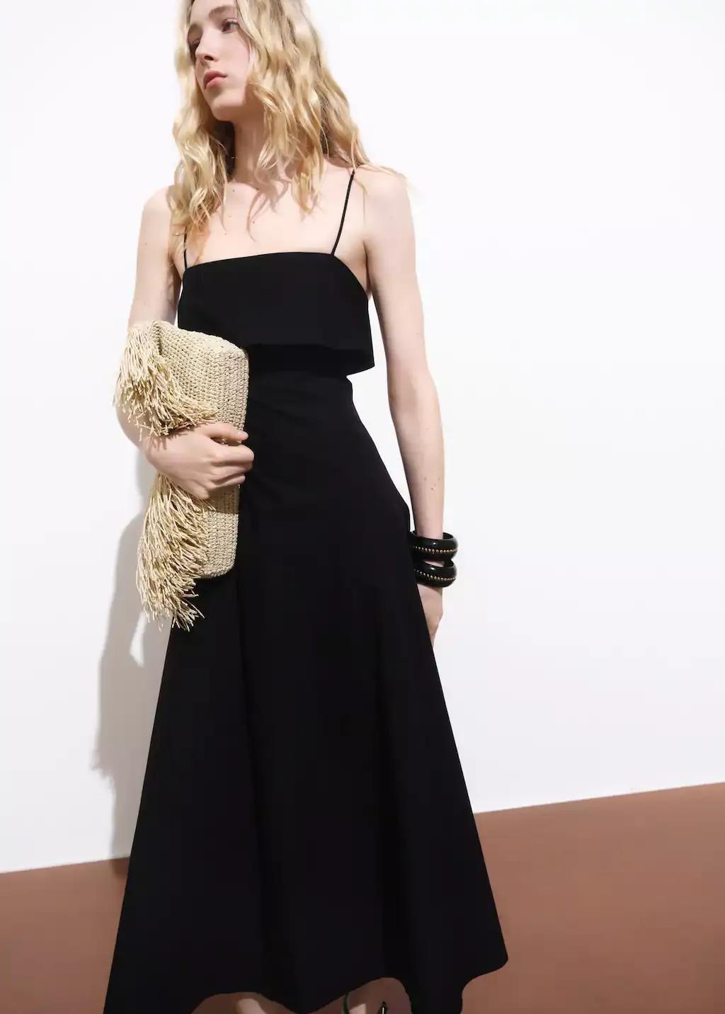 Black Flared Cotton Dress, , large image number 0