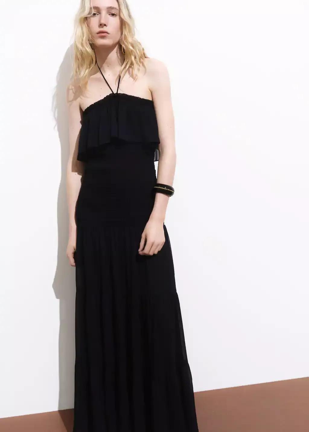 Black Ruffled Maxi Dress, , large image number 0
