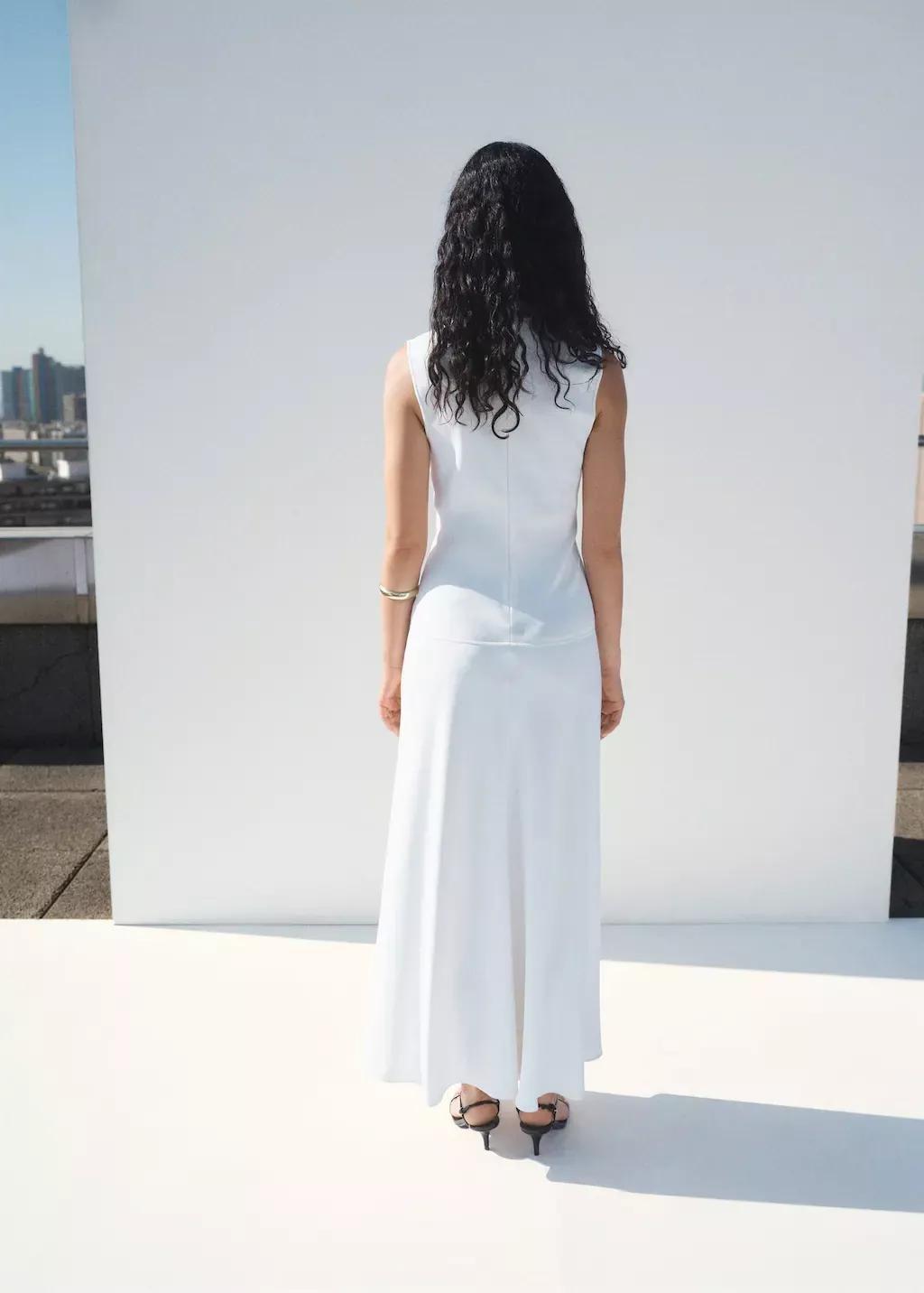 White Combined Long Dress, White, large image number 5