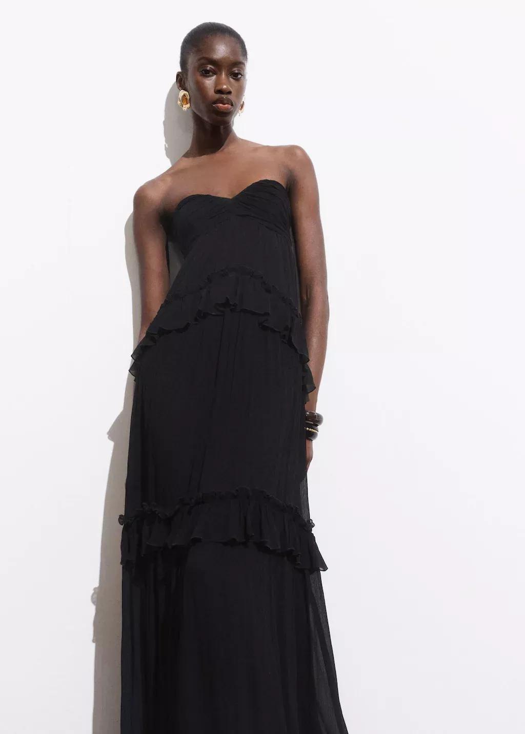 Black Strapless Maxi-Dress, , large image number 0