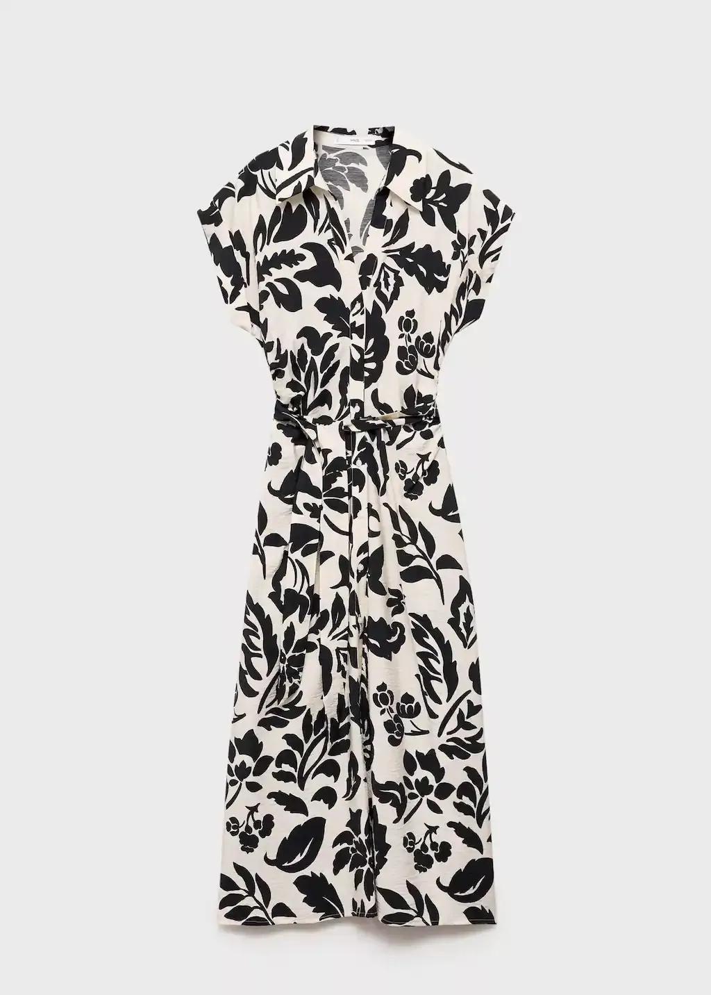 White Floral-Print Shirt-Style Dress, , large image number 0