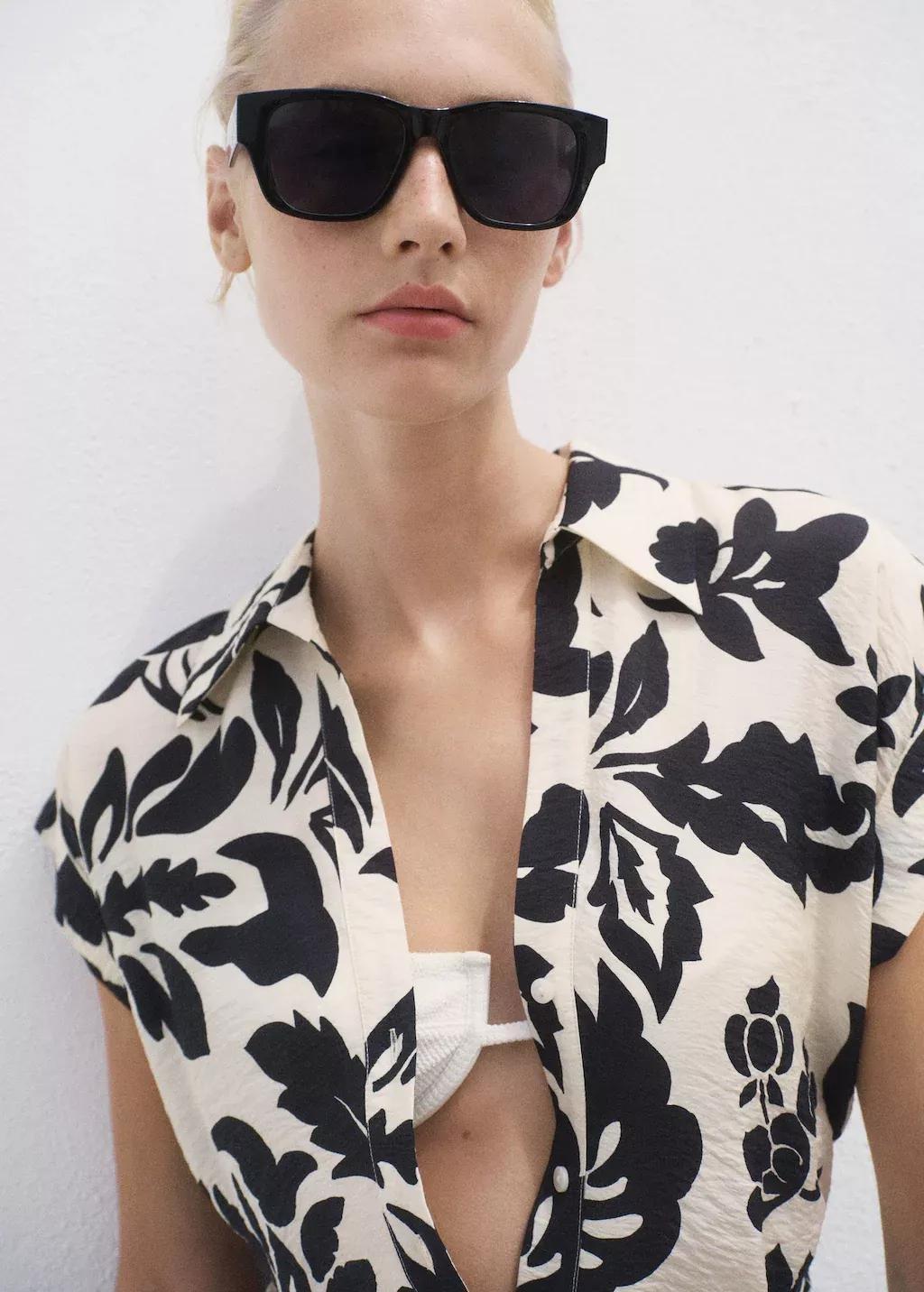 White Floral-Print Shirt-Style Dress, Natural White, large image number 3