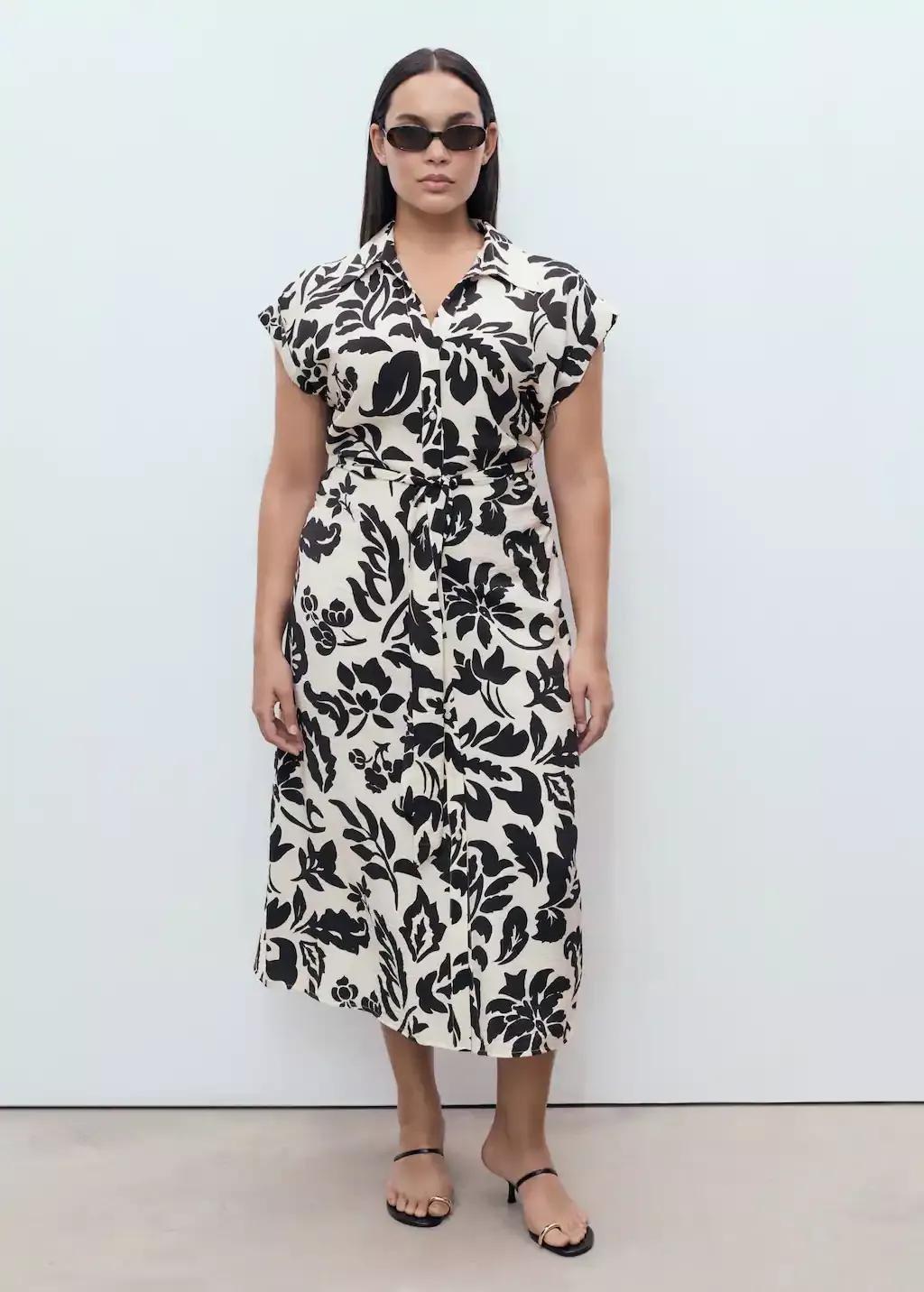 White Floral-Print Shirt-Style Dress, Natural White, large image number 5