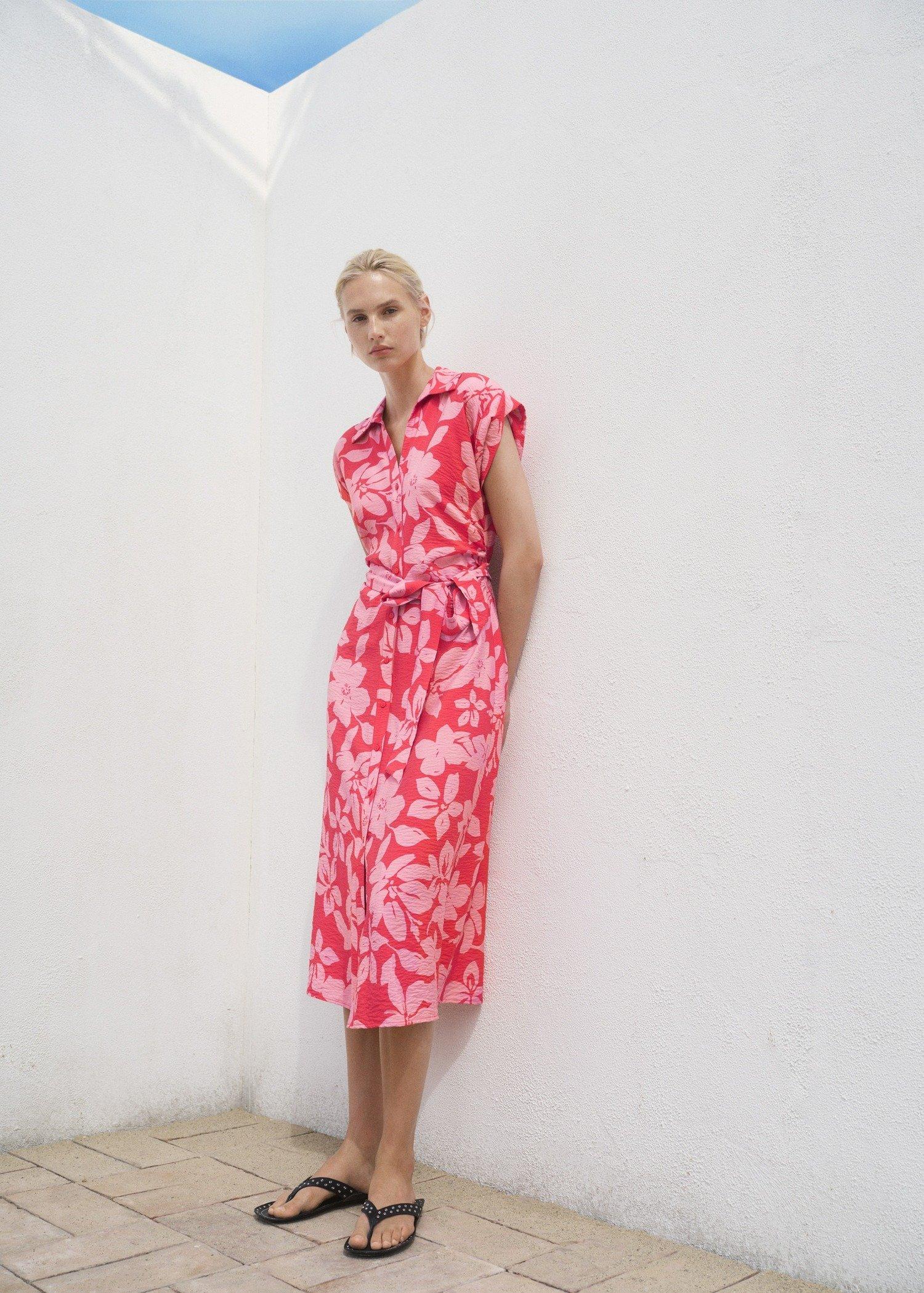 Pink Floral-Print Shirt-Style Dress, Bright Pink, large image number 2
