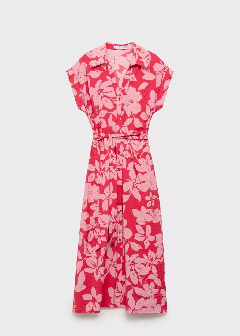 Pink Floral-Print Shirt-Style Dress, Bright Pink, large image number 7