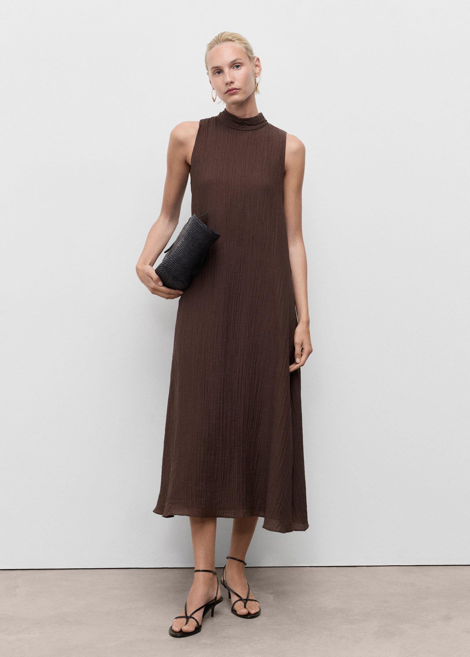 Brown Halter-Neck Lyocell Dress, Dark Brown, large image number 0