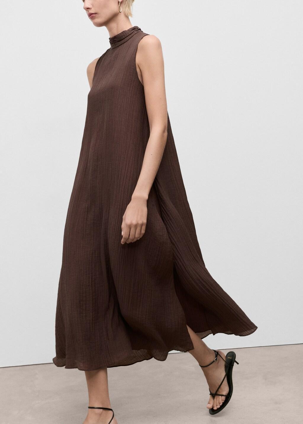 Brown Halter-Neck Lyocell Dress, , large image number 7