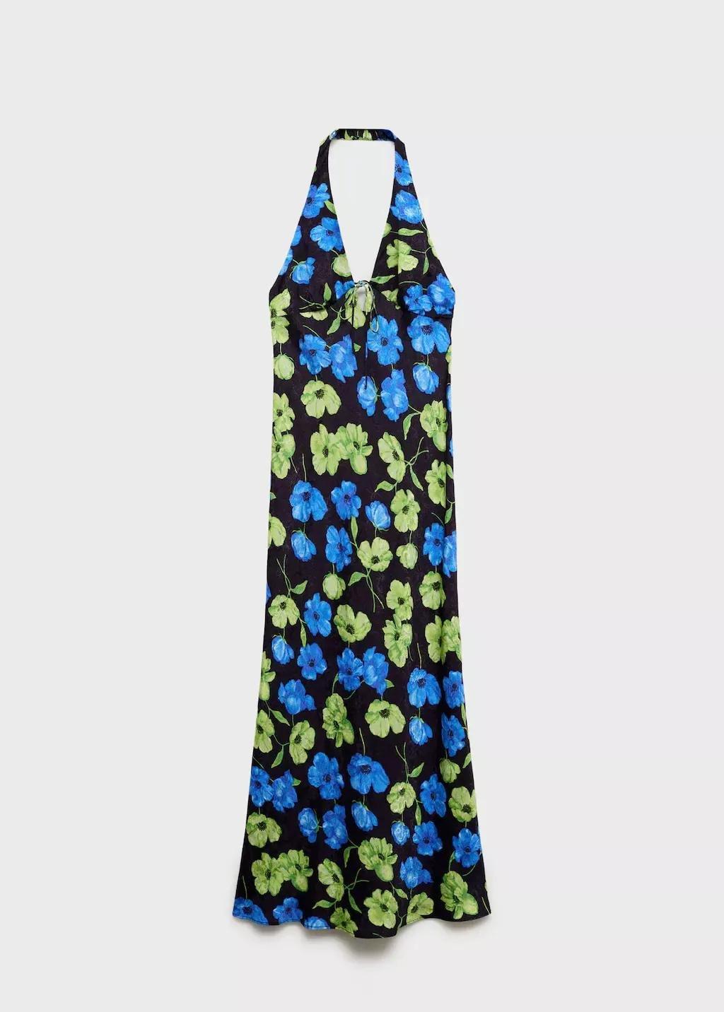 Black Long Floral-Print Dress, , large image number 0