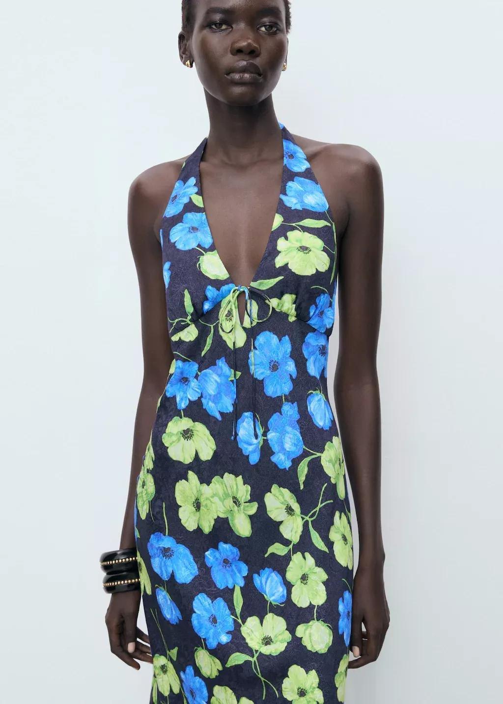 Black Long Floral-Print Dress, , large image number 1