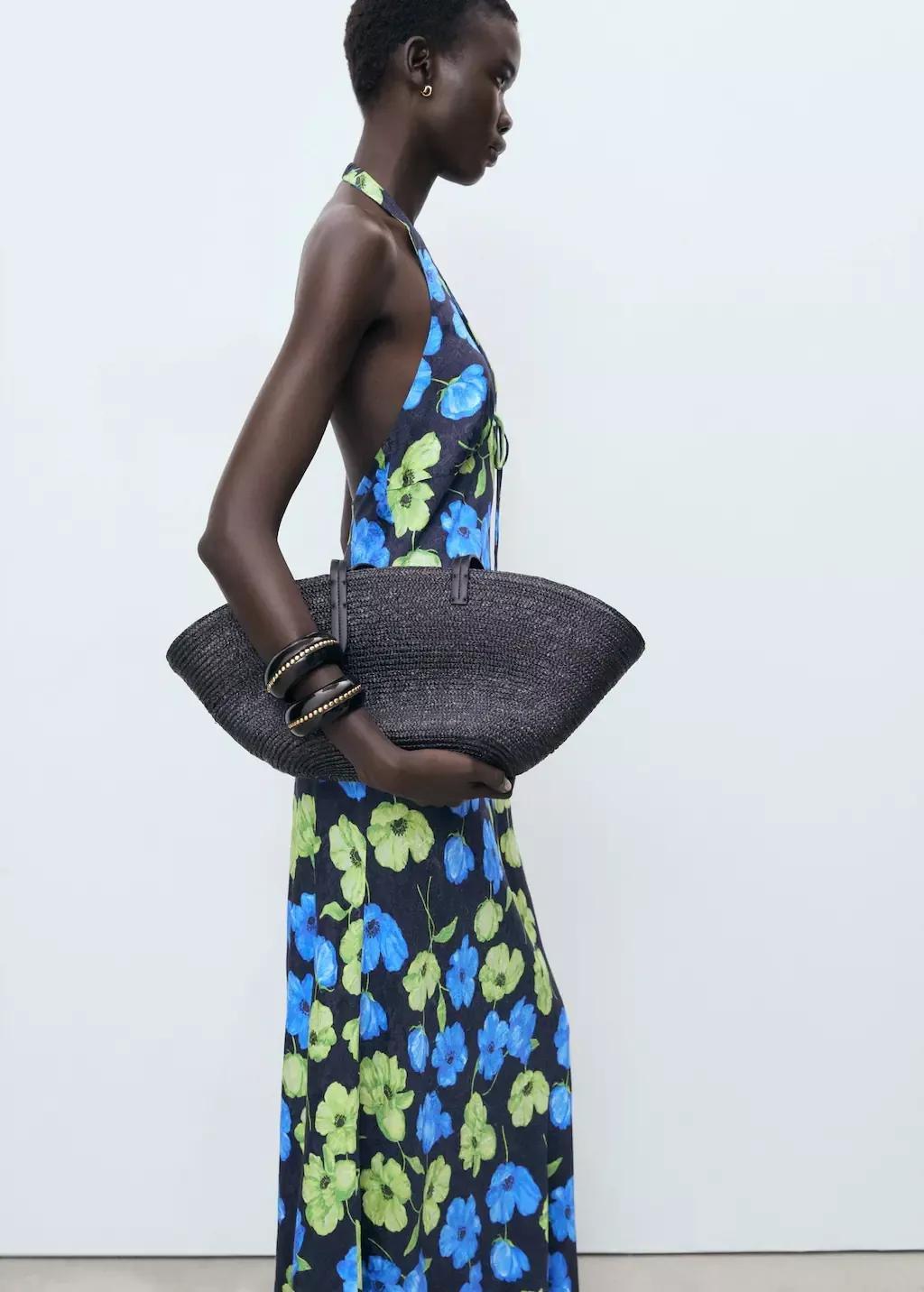 Black Long Floral-Print Dress, , large image number 2
