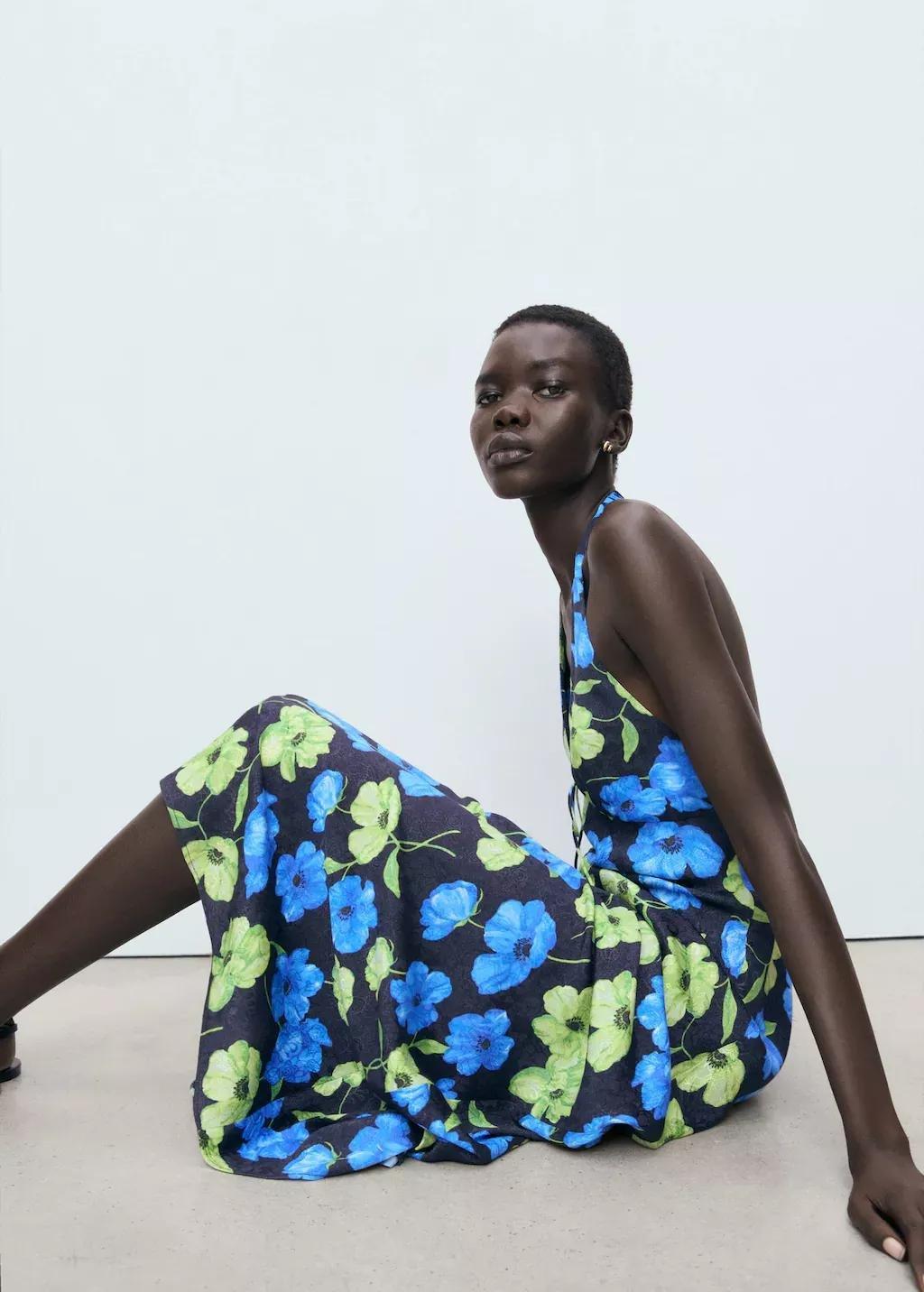 Black Long Floral-Print Dress, , large image number 3