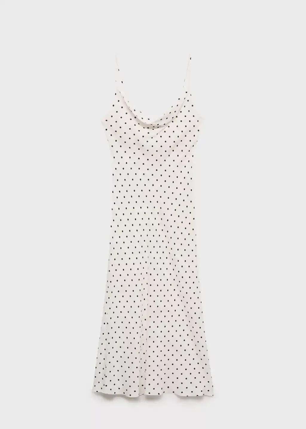 White Long Dress With Draped Neckline, , medium