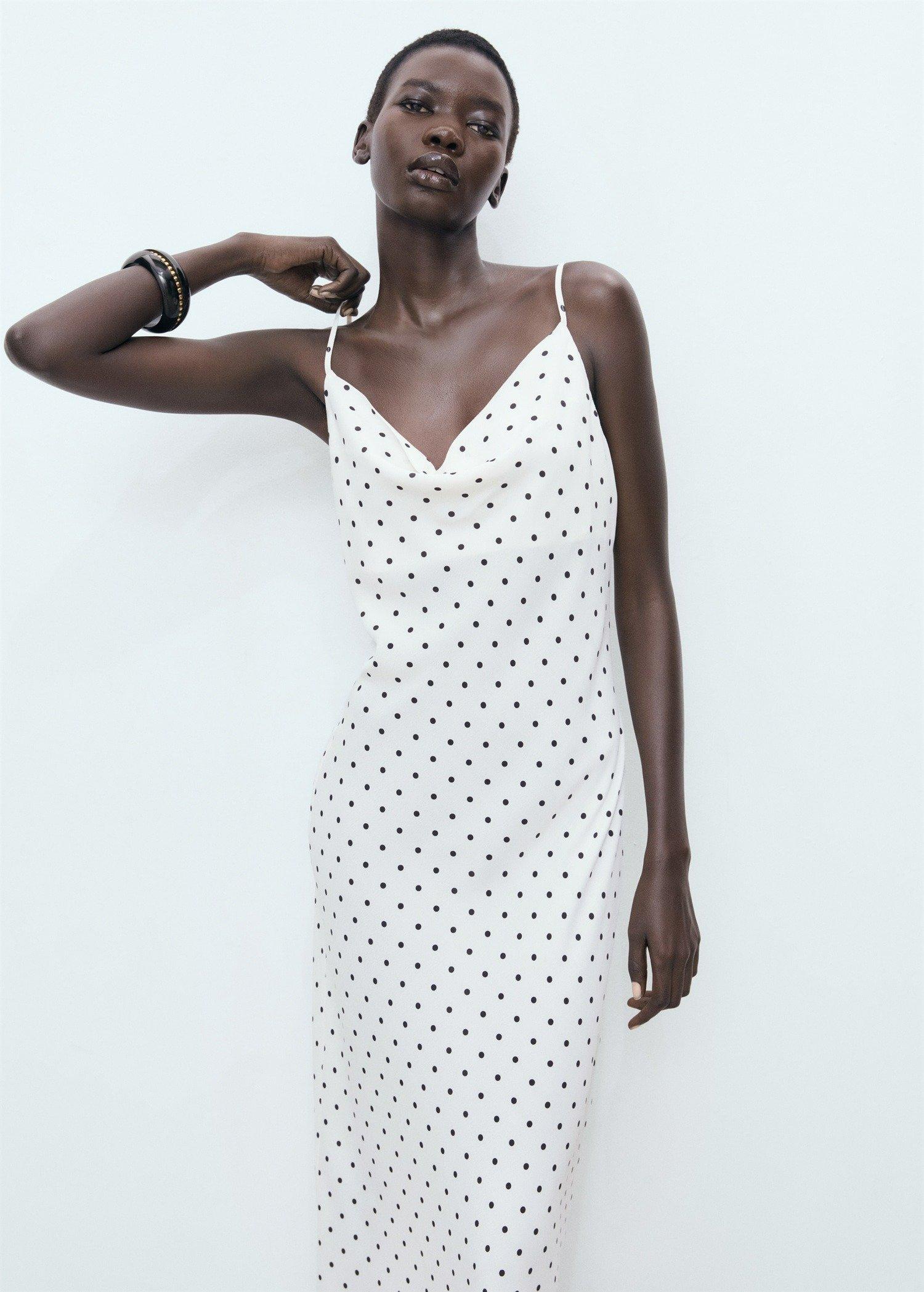 White Long Dress With Draped Neckline, Natural White, medium