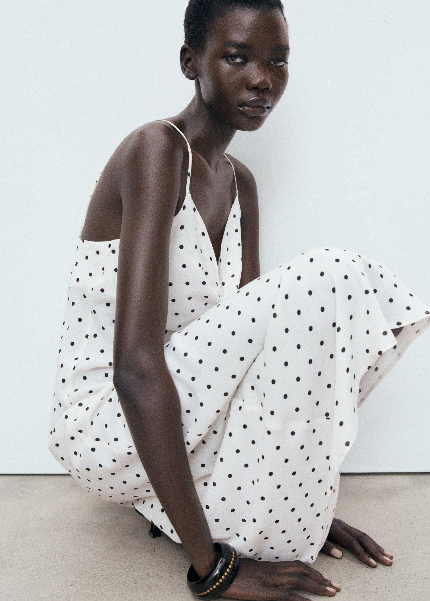 White Long Dress With Draped Neckline, Natural White, large image number 7