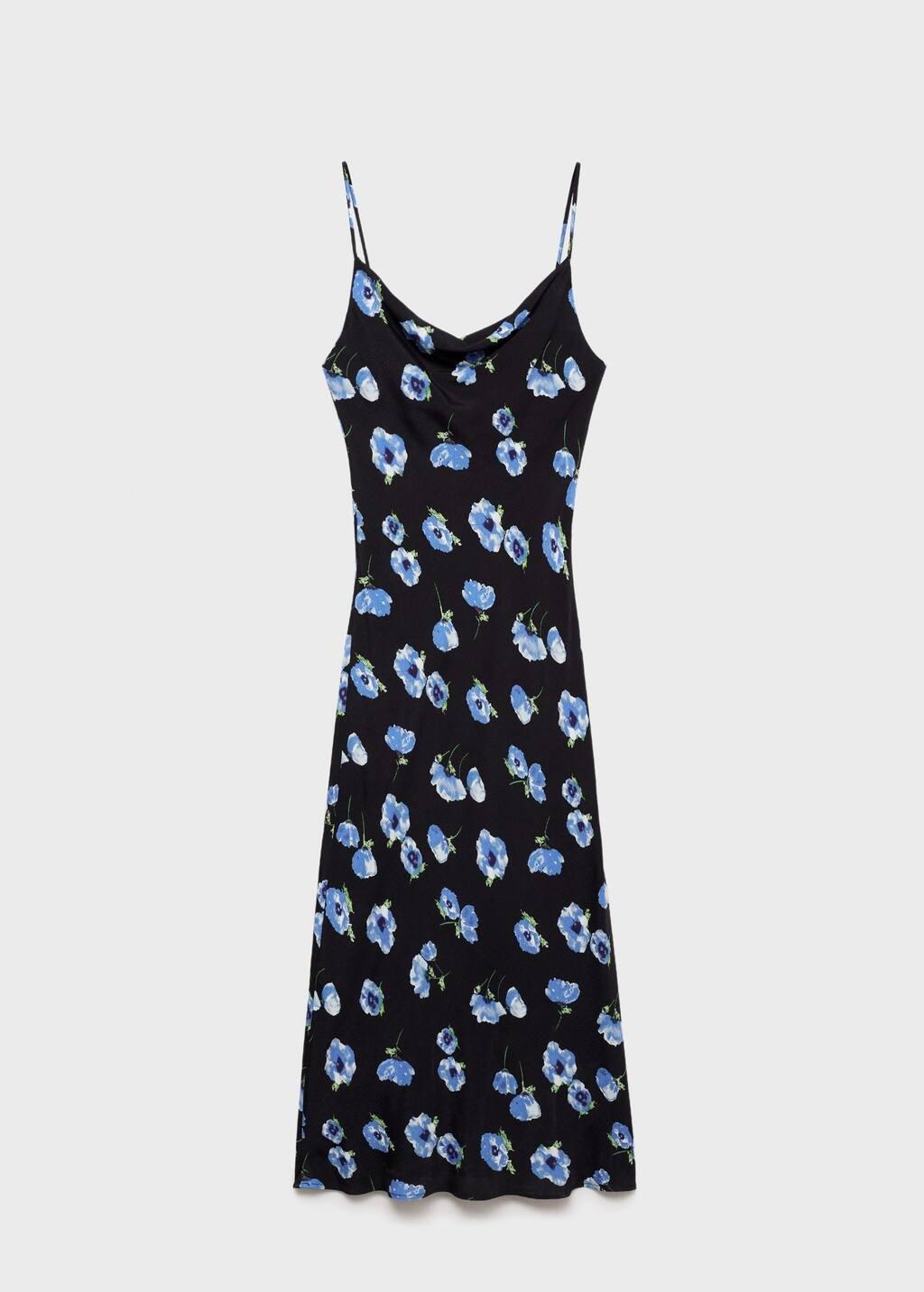Black Long Dress With Draped Neckline, , large image number 0
