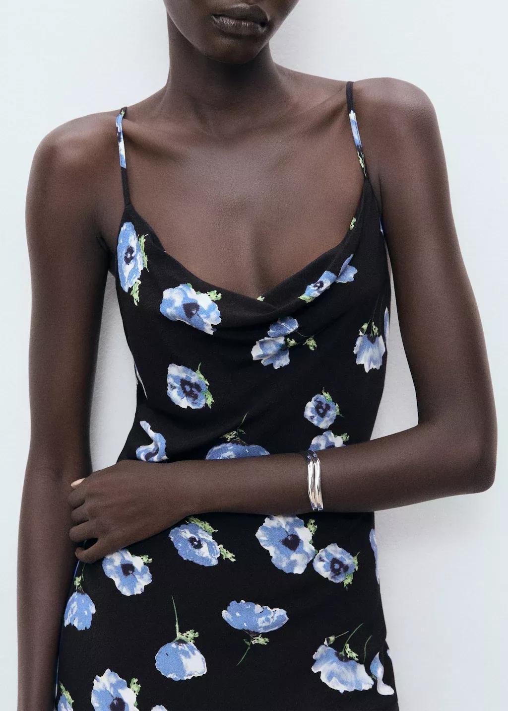 Black Long Dress With Draped Neckline, Black, large image number 5