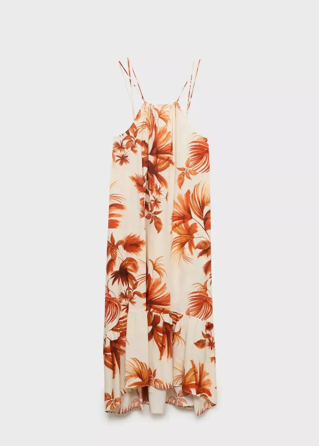 Brown Palm-Tree Print Halter Dress, , large image number 0