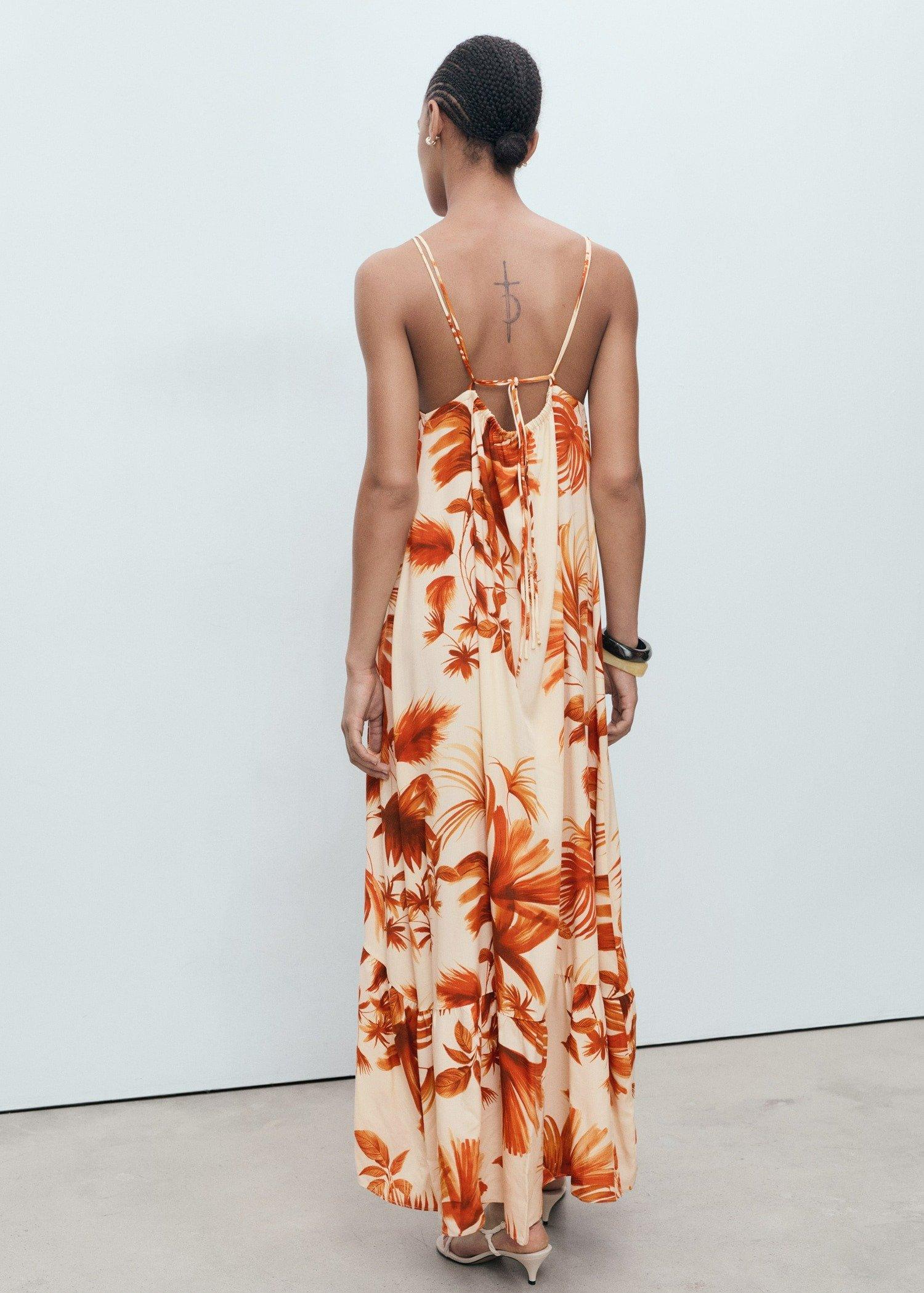 Brown Palm-Tree Print Halter Dress, 0201_30, large image number 4