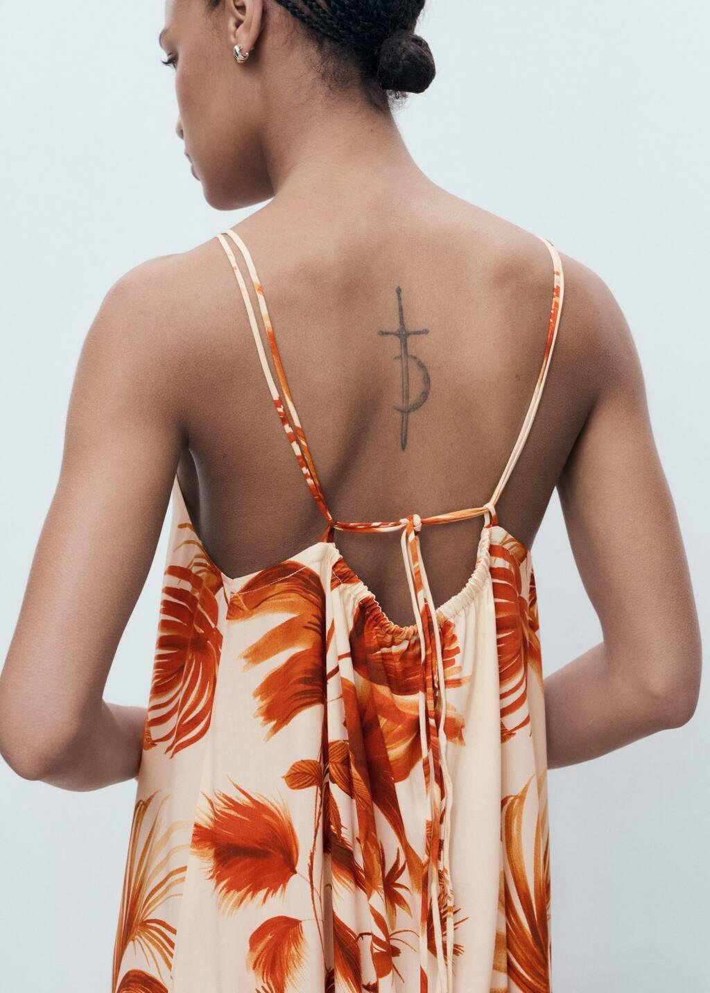 Brown Palm-Tree Print Halter Dress, 0201_30, large image number 5