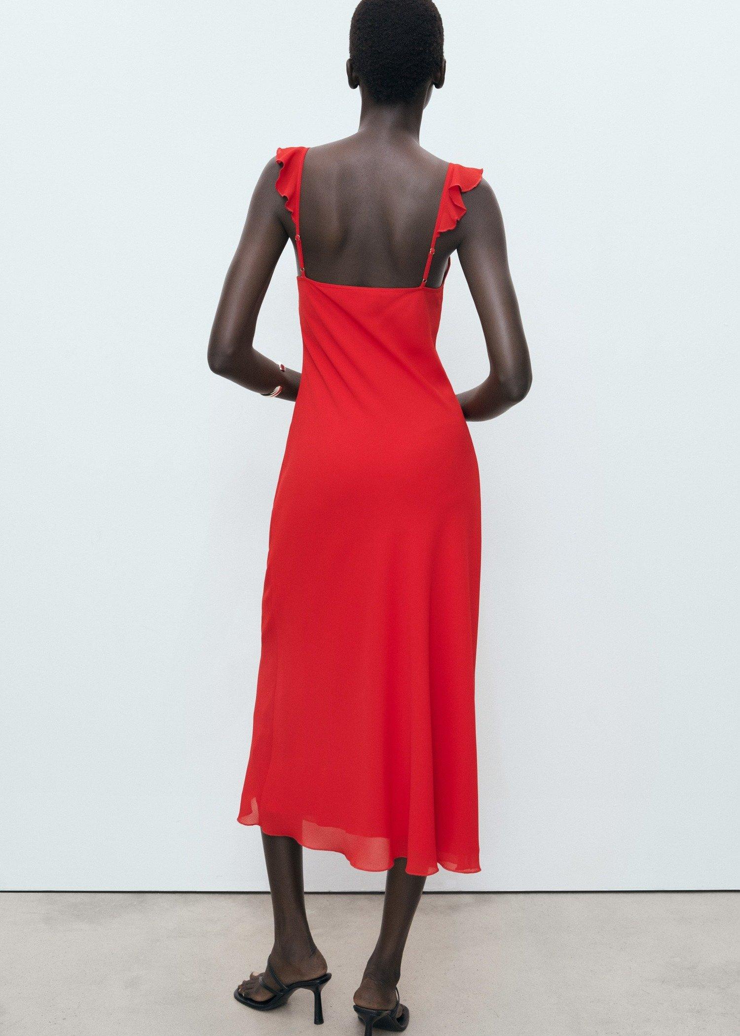 Red Midi-Dress With Ruffle Neckline, Red, large image number 4