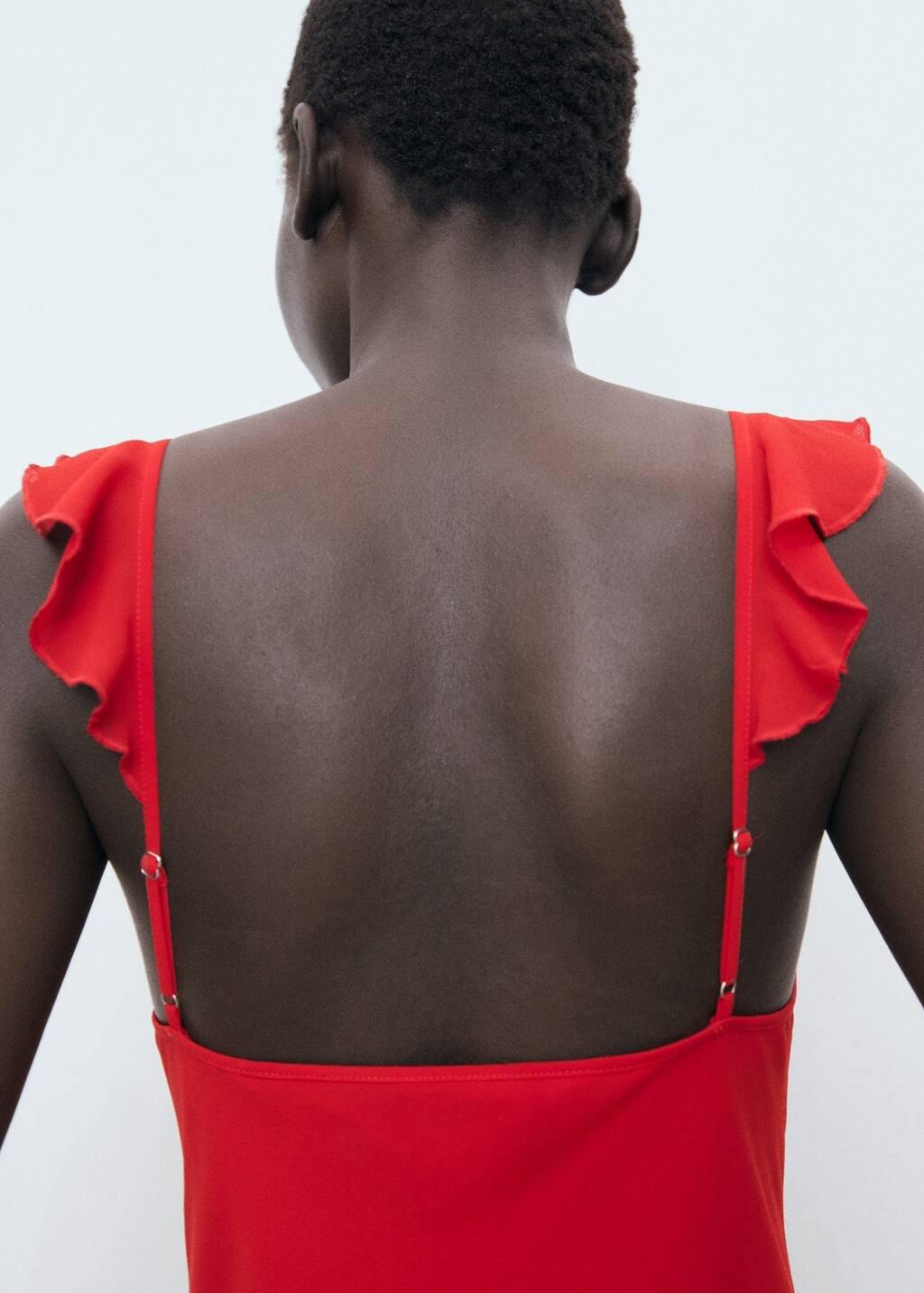 Red Midi-Dress With Ruffle Neckline, Red, large image number 8