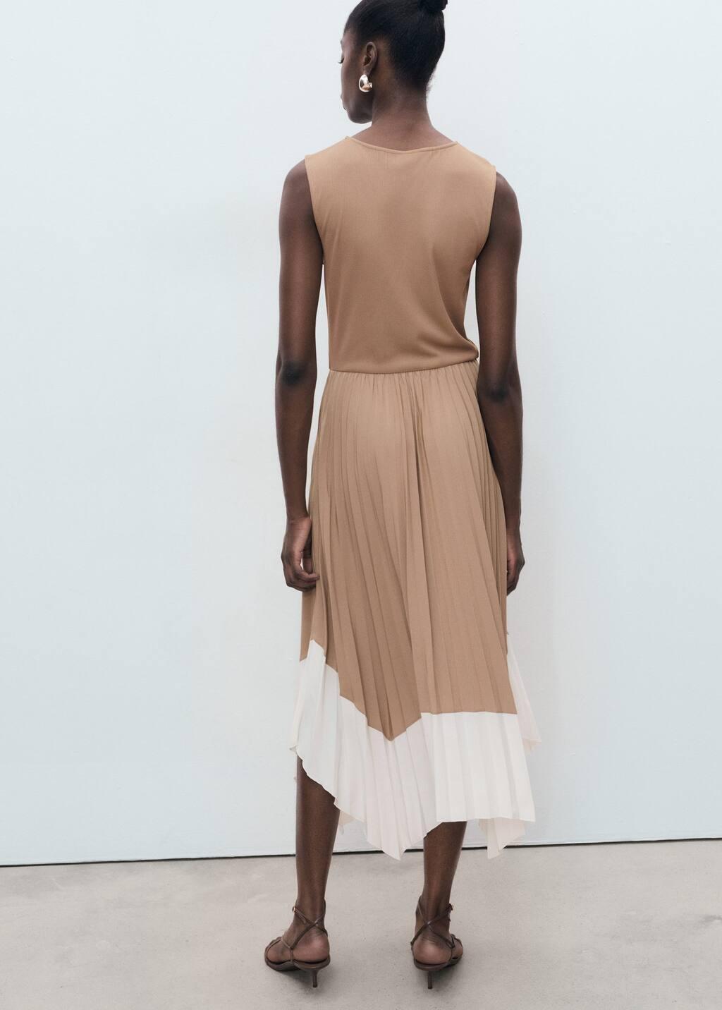 Beige Combined Pleated Dress, , large image number 9