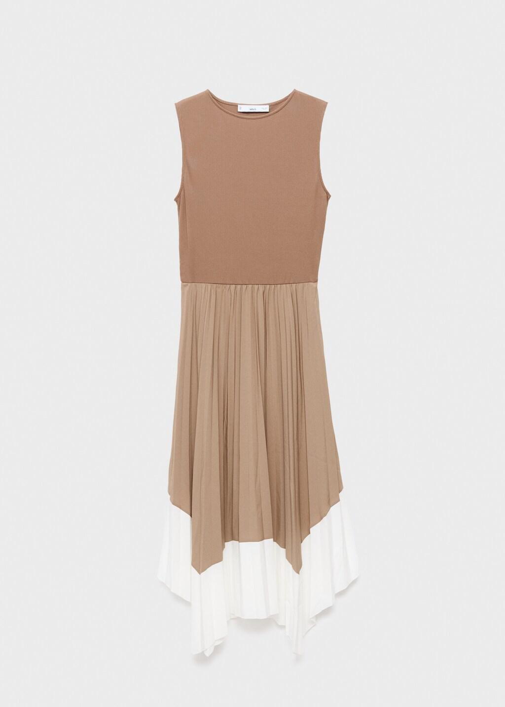 Beige Combined Pleated Dress, , large image number 11