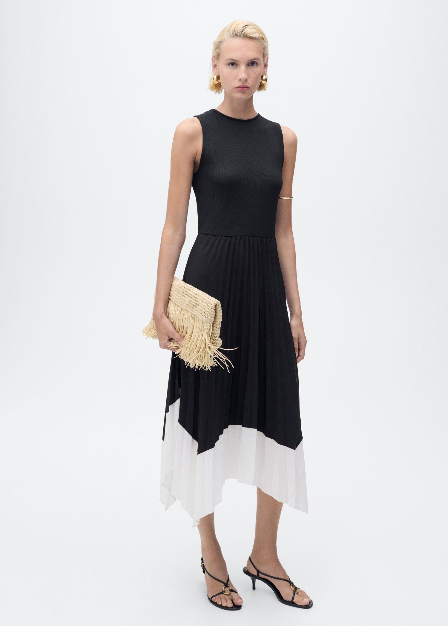 Black Combined Pleated Dress, , large image number 5