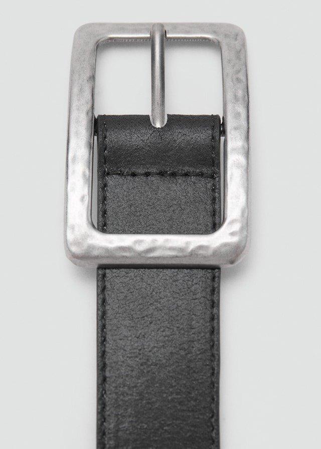Black Textured Square Buckle Belt, , medium
