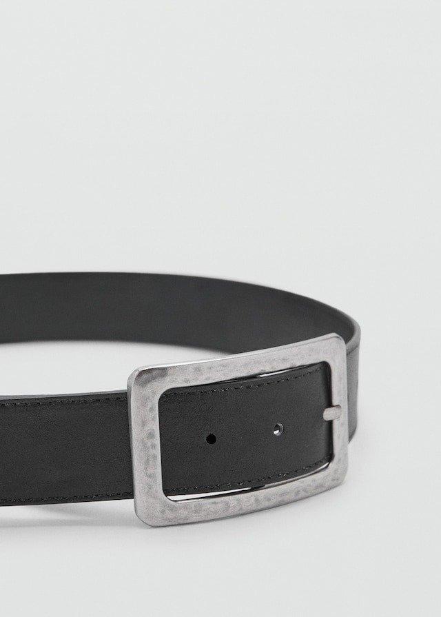 Black Textured Square Buckle Belt, , large image number 1