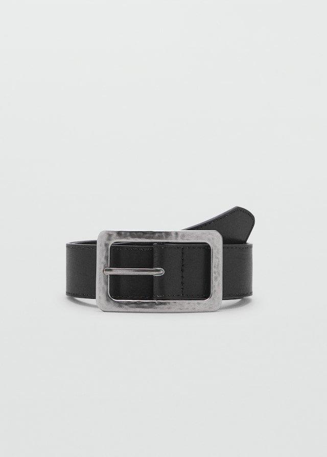 Black Textured Square Buckle Belt, , large image number 2