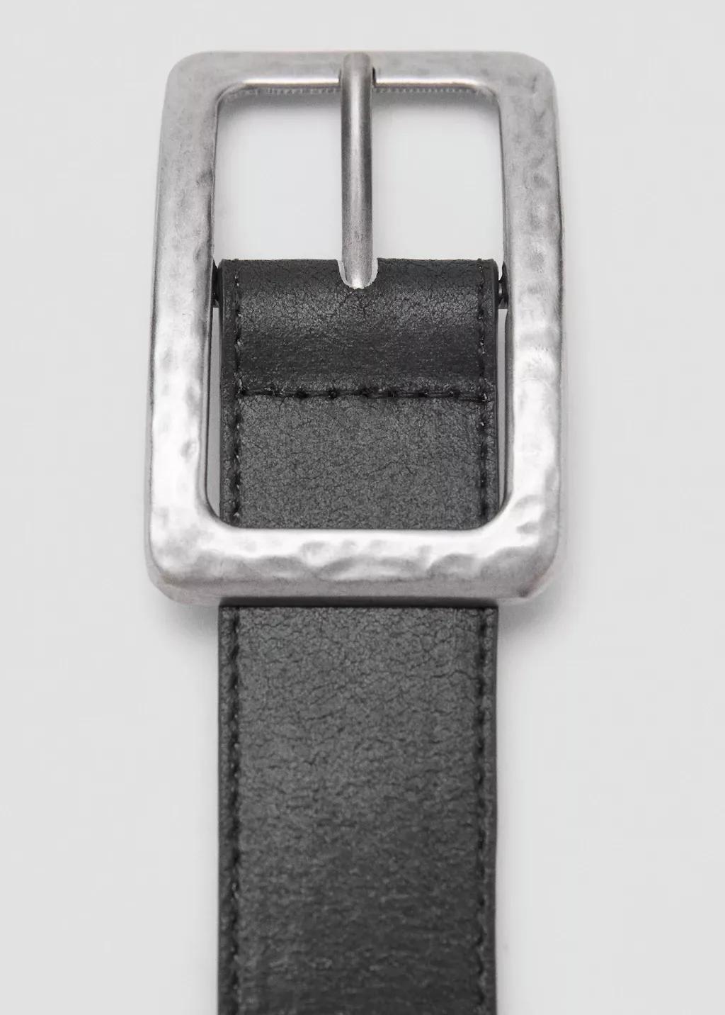 Black Textured Square Buckle Belt, , large image number 4
