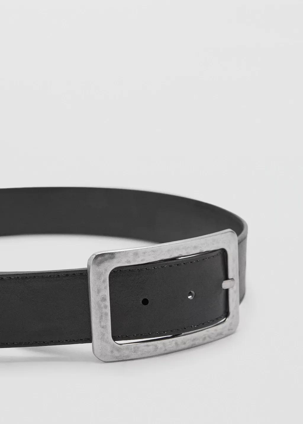 Black Textured Square Buckle Belt, , large image number 5