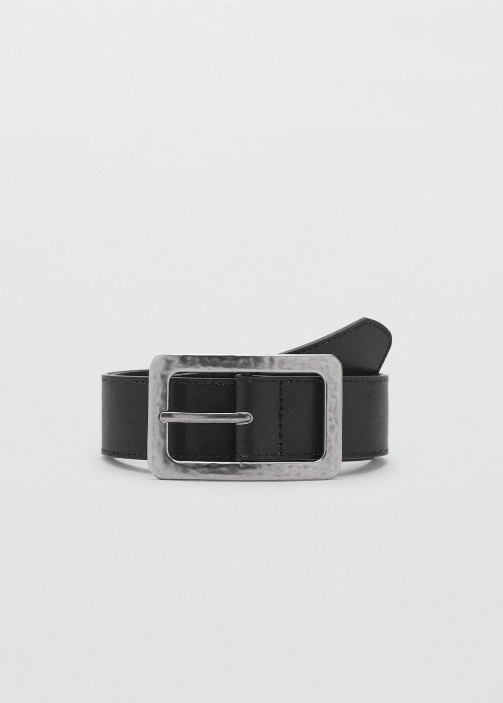 Black Textured Square Buckle Belt, , large image number 7