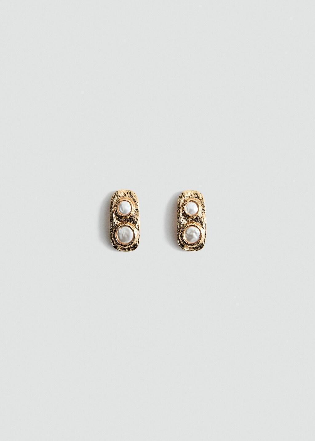 Gold Combined Textured Earrings, 0201_OR, large image number 4