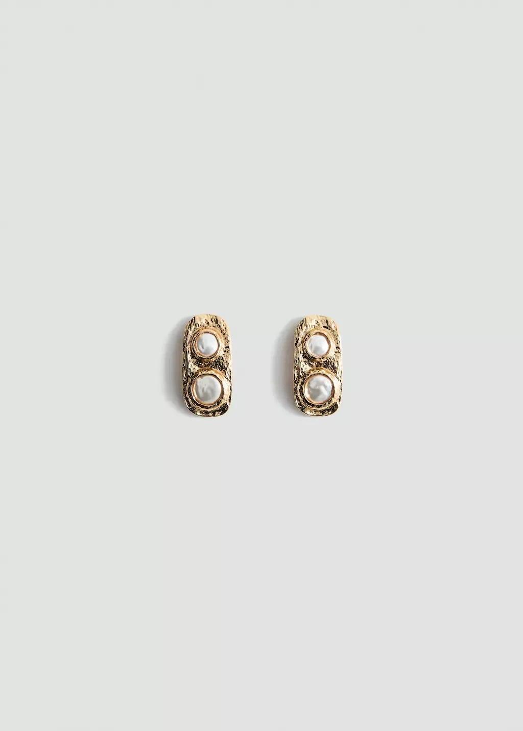 Gold Combined Textured Earrings, 0201_OR, large image number 5