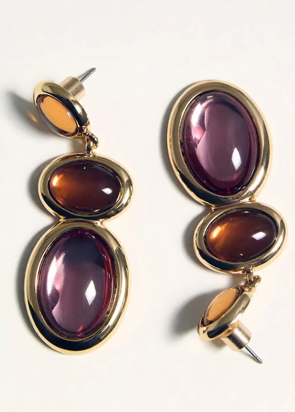 Gold Mixed Pendant Earrings, 0201_OR, large image number 1